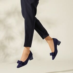 Vivaia Women's Navy Blue Pointed Toe Block‎ Heel Bow Pumps EU/41 US/9.5